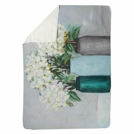 BEGIN HOME DECOR 60 x 80 in. Hydrangea Flowers In Blue Vases-Sherpa Fleece Blanket 5545-6080-FL117